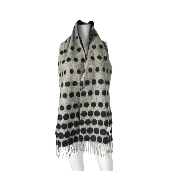 Charter Club Cashmere Scarf Gray Polka Dot Fringe Trim Soft Winter - Picture 3 of 6